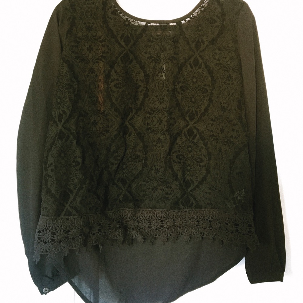 Long sleeve velvet detail blouse